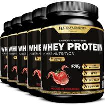 Kit 5X Whey Protein Power Nutrition Mousse De Morango 900G