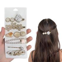 Kit 6 Acessórios Cabelo Presilha Grampo Pedras Luxo Strass