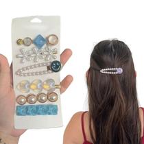 Kit 6 Acessórios Cabelo Presilha Grampo Pérolas Pedras Luxo Flor