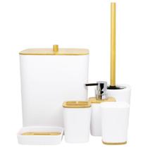 Kit 6 Acessórios De Banheiro / Lavabo Detalhes Madeira com Tampa - Bazar Bom