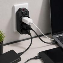 kit 6 Adaptador Benjamin Triplo 3 Pinos Preto Com Interruptor Liga Desliga Bivolt 10A Ideal Para Tomadas Residenciais Escritório
