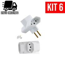 Kit 6 Adaptador de Tomada Benjamin 3 PINOS Formato T de 10A Kit 6 Adaptador de Tomada Benjamin 3 PINOS Formato T de 10A