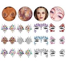 Kit 6 Adesivo de Rosto 6 Pares Adesivo Seio Carnaval Festa Haloween Festa Fantasia Maquiagem Artística Makeup