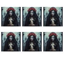 Kit 6 Adesivo Vinil Impermeável P Gira Rosa Caveira 10x6,5cm