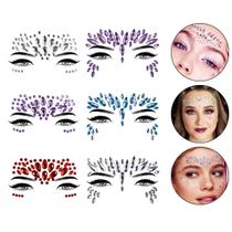 Kit 6 Adesivos de Rosto Pedraria Carnaval Fantasia Festa Halloween Maquiagem Artística Beleza Makeup