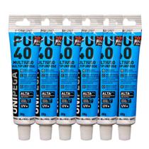 Kit 6 Adesivos Selante PU 40 Bisnaga Plástica Unipega Branco 80G/50ML