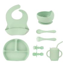Kit 6 Alimentação Bebê Silicone Prato Babador Copo Tigela Cor Verde Introdução Alimentar infantil
