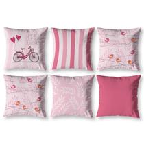 Kit 6 Almofadas Cheias 40 X 40 Estampadas Vintage Bike Rosa