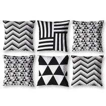 Kit 6 Almofadas Cheias 40Cm X 40Cm Estampadas Geo Preto