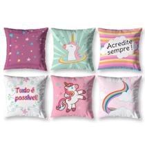 Kit 6 Almofadas Cheias Infantil 40 X 40 Zíper Unicornio 1 Kit 6 Almofadas Cheias Infantil 40 X 40 Zíper Unicornio 1