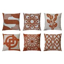 Kit 6 Almofadas Linho Com Bouclé Floral Moderna Terra 50x50