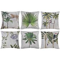 Kit 6 Almofadas Linho Estampadas Planta Folha Animal 43x43 Kit 6 Almofadas Linho Estampadas Planta Folha Animal 43x43