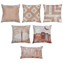 Kit 6 Almofadas Linho Nobre Geometria Palma Rosê 45x45 30x50