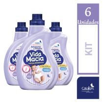 KIt 6 Amaciante Vida Macia Glicerina&Amêndoas Frasco 1L Cada
