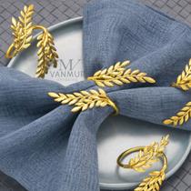 Kit 6 Anéis Porta Guardanapo Argola Metal Dourado Elegante Casamento Mesa Posta Folha Trigo Kit 6 Anéis Porta Guardanapo Argola Metal Dourado Elegante Casamento Mesa Posta Folha Trigo