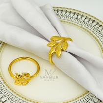 Kit 6 Anéis Porta Guardanapo Folhas De Metal Dourado De Luxo Mesa Posta Para Jantar Casamento