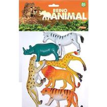 Kit 6 Animal Borracha Africa Leão Zebra Tigre Onça Girafa