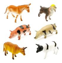 Kit 6 Animal Borracha Fazenda Vaca Bode Jegue Porco Cão Kit 6 Animal Borracha Fazenda Vaca Bode Jegue Porco Cão