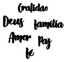 Kit 6 Apliques Palavras Gratidão Família Amor Fé Branco Cru