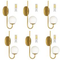 kit 6 Arandela Curva Globo 12 Jabuticaba Dourado Led5W 3000k