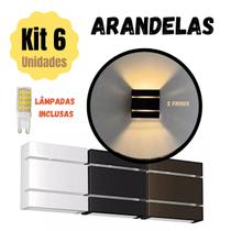 Kit 6 Arandela Dois Fachos Dois Friso Parede Muro - Cor Preto