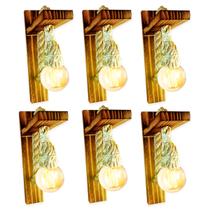 Kit 6 Arandela Luminária Parede Madeira Retrô Rústica Sisal Kit 6 Arandela Luminária Parede Madeira Retrô Rústica Sisal