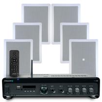 Kit 6 Arandelas Jbl de Embutir Teto Som Ambiente Apartamento + Amplificador Bluetooth Usb Tv