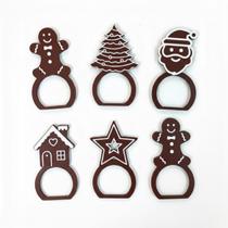 Kit 6 Argolas Guardanapo Marrom Natal Luxo Decoração