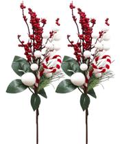 Kit 6 Arranjos Artificiais Pick Berry Enfeite Natalino 40cm