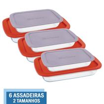 Kit 6 Assadeiras Retangular Vidro C Tampa 1,6L 2,9L Marinex Kit 6 Assadeiras Retangular Vidro C Tampa 1,6L 2,9L Marinex