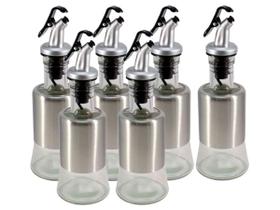 Kit 6 Azeiteiro Vinagreiro Recipiente em Vidro e Inox com Bico Dosador