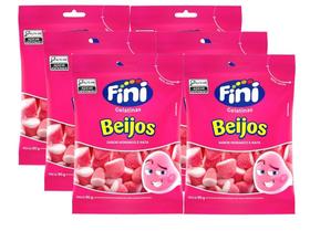 KIt 6 Bala Fini Gelatinas Beijos De Morango Açucarados 90g