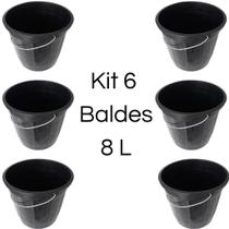 Kit 6 Balde Plástico 8 Litros Com Alça de Aço Kit 6 Balde Plástico 8 Litros Com Alça de Aço