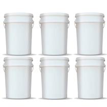 Kit 6 Baldes 24 Litros Branco Atóxico Alimentício c/ Tampa Lacre Hermética e Alça Plástica Kit 6 Baldes 24 Litros Branco Atóxico Alimentício c/ Tampa Lacre Hermética e Alça Plástica