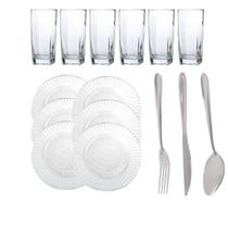 Kit 6 Bali Transparente 6 Pratos Primavera Fundo 18 Talheres