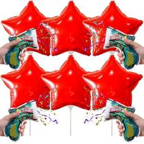 Kit 6 Balões Metalizado Estrela 20cm 4 Lança Confetes Boom