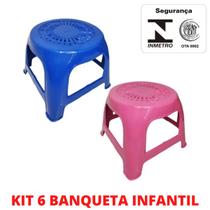 Kit 6 Banco Banqueta Infantil Plástico Empilhavel Atacado