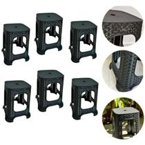 Kit 6 Banco Banqueta Resistênte Rattan Banquinho Cor Preto