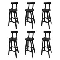 Kit 6 Bancos Altos Bistrô de Madeira com Encosto Girafa Ideal para Bar e Restaurante Preto Kit 6 Bancos Altos Bistrô de Madeira com Encosto Girafa Ideal para Bar e Restaurante Preto