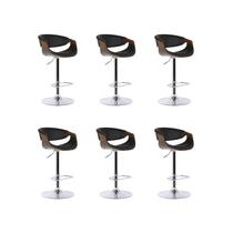 Kit 6 Bancos Nicole Preto Poliuretano Base Disco Kit 6 Bancos Nicole Preto Poliuretano Base Disco