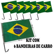 Kit 6 Bandeira Do Brasil Com Haste Para Vidro Do Carro