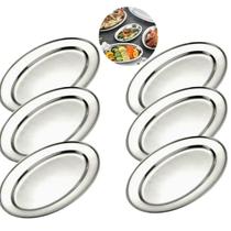 Kit 6 Bandeja Travessa Oval Rasa Aço Inox Serve Porções 30cm