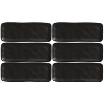 Kit 6 Bandejas Cerâmica Servir Sushi Sashimi 33x13cm Preto T