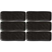 Kit 6 Bandejas Cerâmica Servir Sushi Sashimi 33x13cm Preto Travessa Porto Brasil