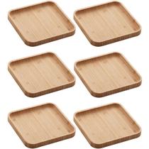 Kit 6 Bandejas de Bambu Squaze Lyor 17x17cm Pratos Quadrados para Servir Petiscos Mesa Posta