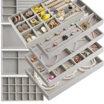 Kit 6 Bandejas Para Jóias Bijuterias Organizadores de Gavetas Divisorias Veludo Pu