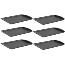 Kit 6 Bandejas para Servir 34x23,5cm Plástico Preto Uno Coza Buffet Lanchonete Self Service
