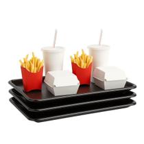 Kit 6 Bandejas Plásticas Preta 48x33cm Servir Coza Uno Restaurante Fast Food