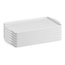 Kit 6 Bandejas Retangular Porcelana Branca 20,5X12 CM
