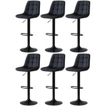 Kit 6 Banqueta Alta Elegance Estofada com Base Giratória e Regulagem de Altura - Preto